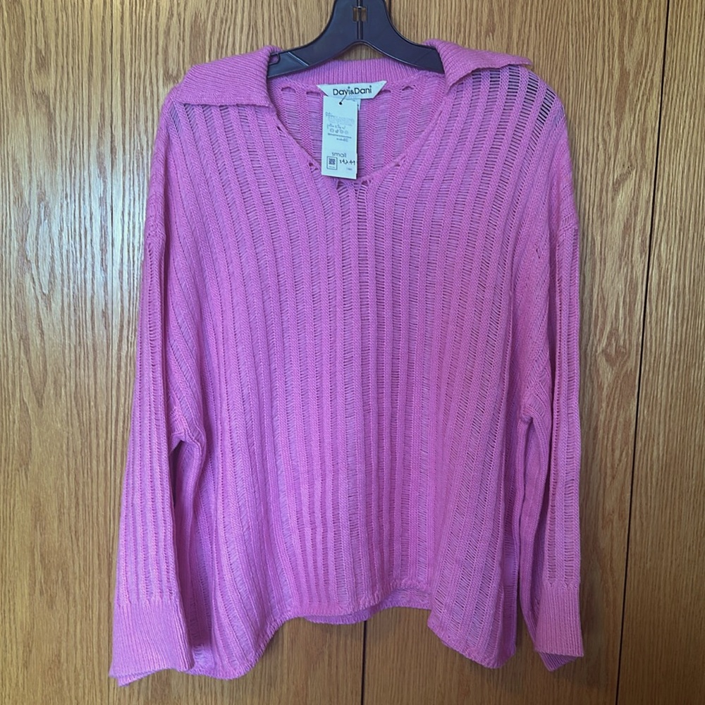 Davi & Dani open weave v-neck dolman loose sweater